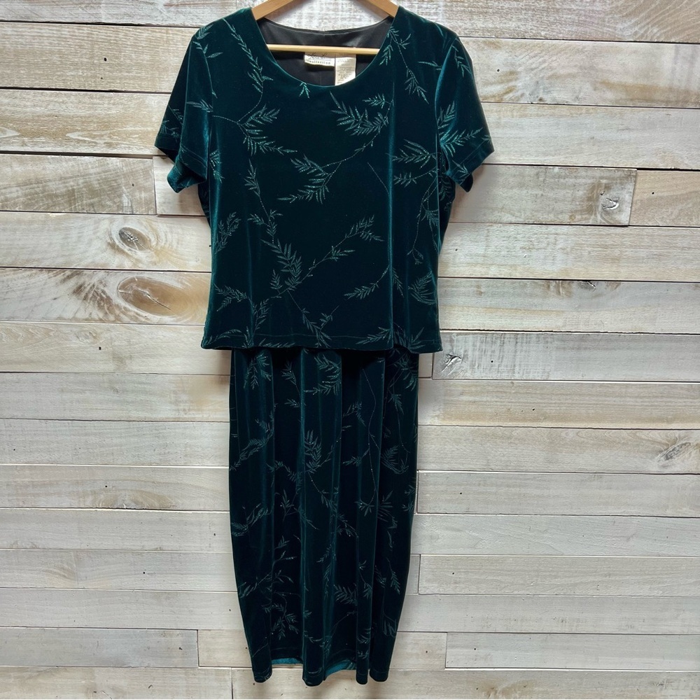 Kathie Lee Womens Velvet Dress Large Dark Emerald Green Maxi 90’s Whimsygoth Vtg